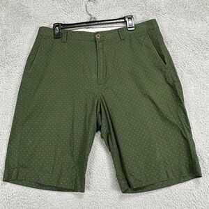 J Crew Khakis Shorts Mens 34 Dark Green Polka Dots Chinos Flat Front Pockets